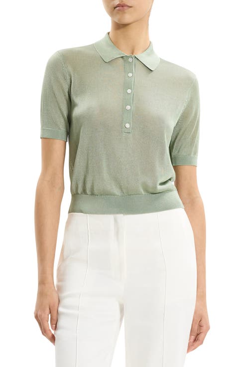 Lustrous Knit Polo Top