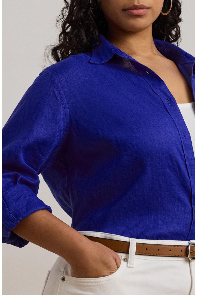 Relaxed Fit Linen Roll Tab Shirt, Alternate, color, NEW SAPPHIRE
