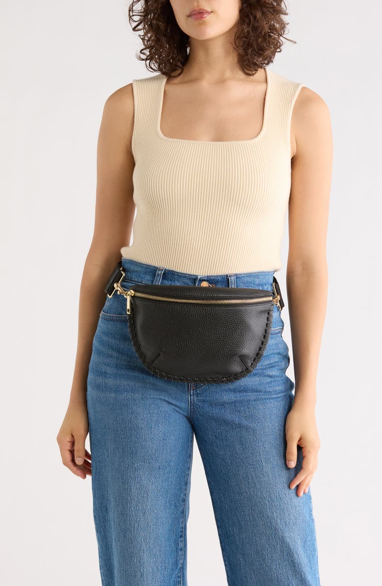 Rebecca Minkoff Darren Whipstitch Leather Belt Bag, Alternate, color, Black