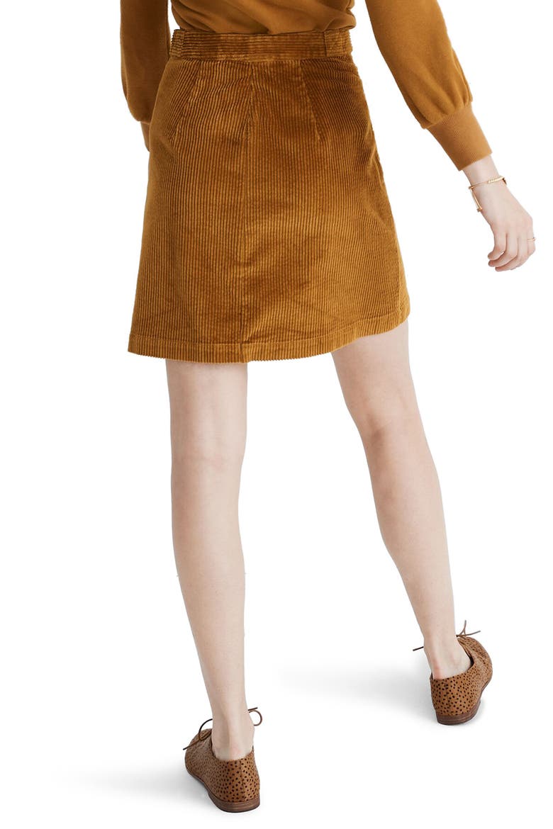 Button Front A-Line Corduroy Skirt, Alternate, color, EGYPTIAN GOLD
