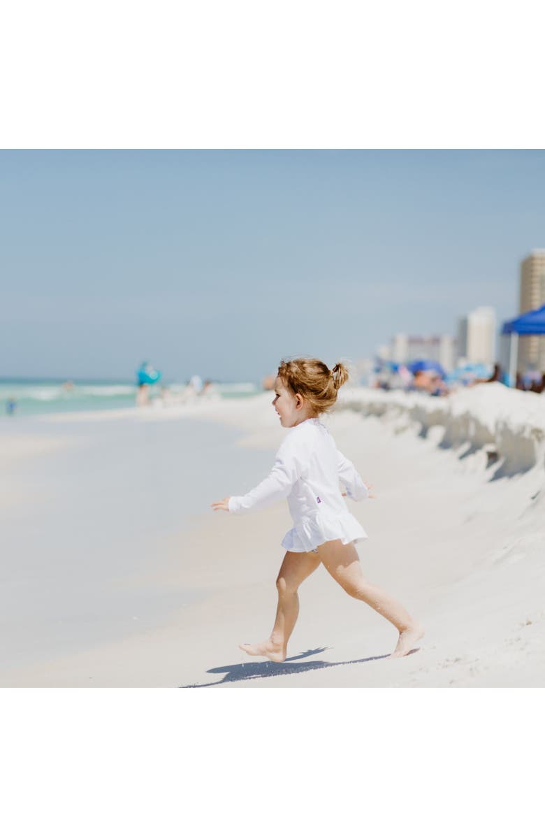 City Threads USA-Made Baby Girls Swim Peplum UPF 50+ Long Sleeve Rashguard Tee, Alternate, color, White