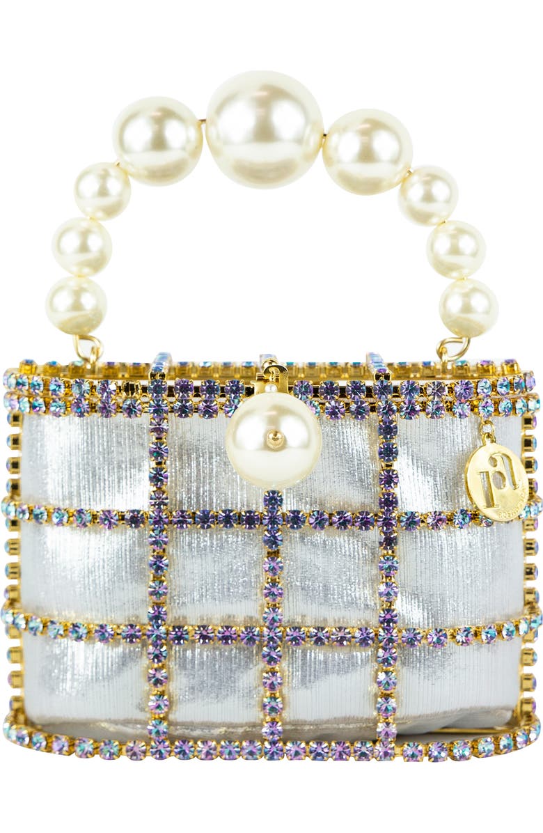 Rosantica Holli Shiny Crystal & Imitation Pearl Top Handle Bag, Main, color,