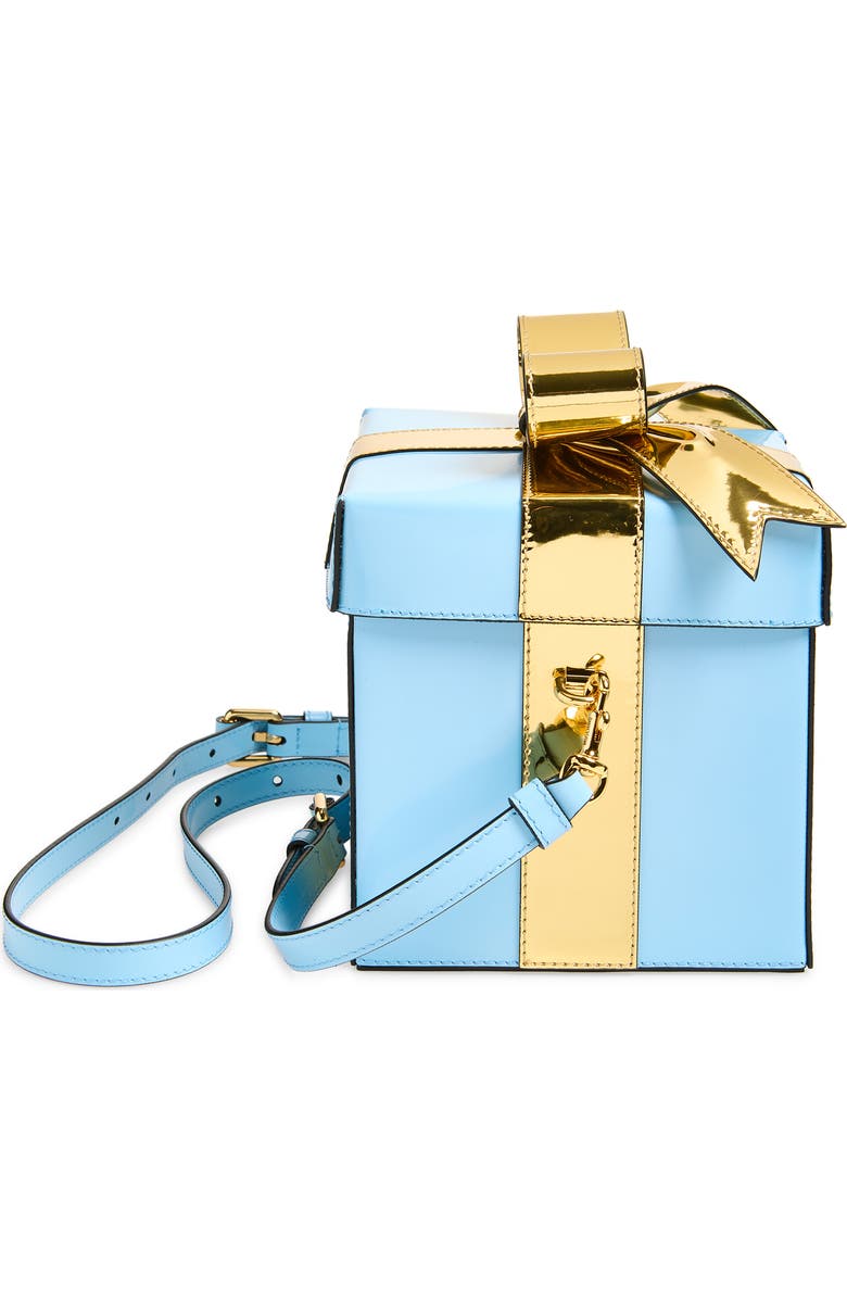 Moschino Gift Box Bag Leather Clutch, Alternate, color, Blue