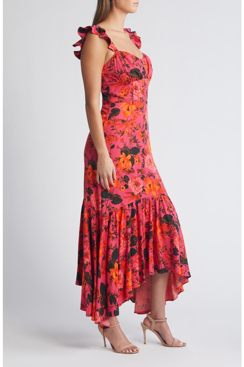 Floral Ruffle Strap Handkerchief Hem Dress, Alternate, color, PINK- ORANGE FRUITFUL BLOOMS