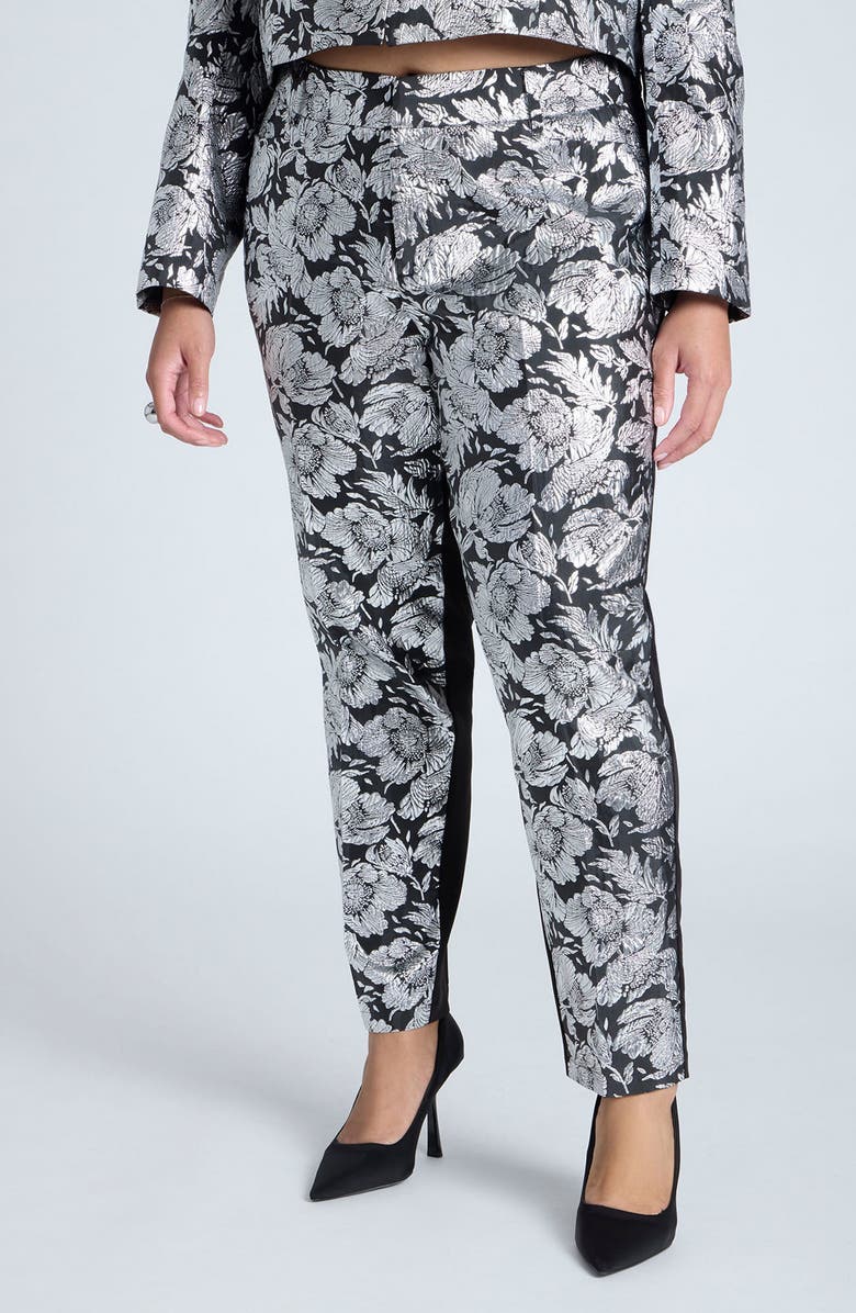 ELOQUII Floral Metallic Brocade Pants, Main, color, 