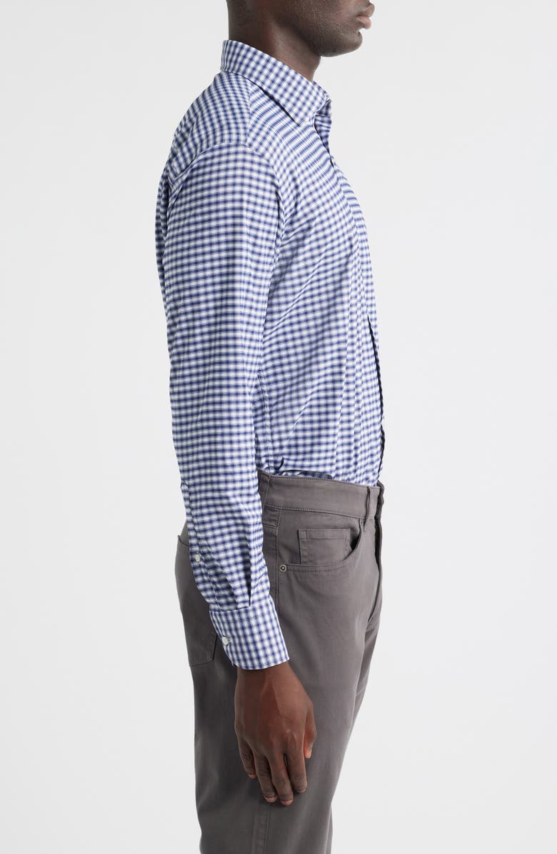 Peter Millar Fairbanks Ombré Check Performance Twill Button-Up Shirt, Alternate, color, Navy