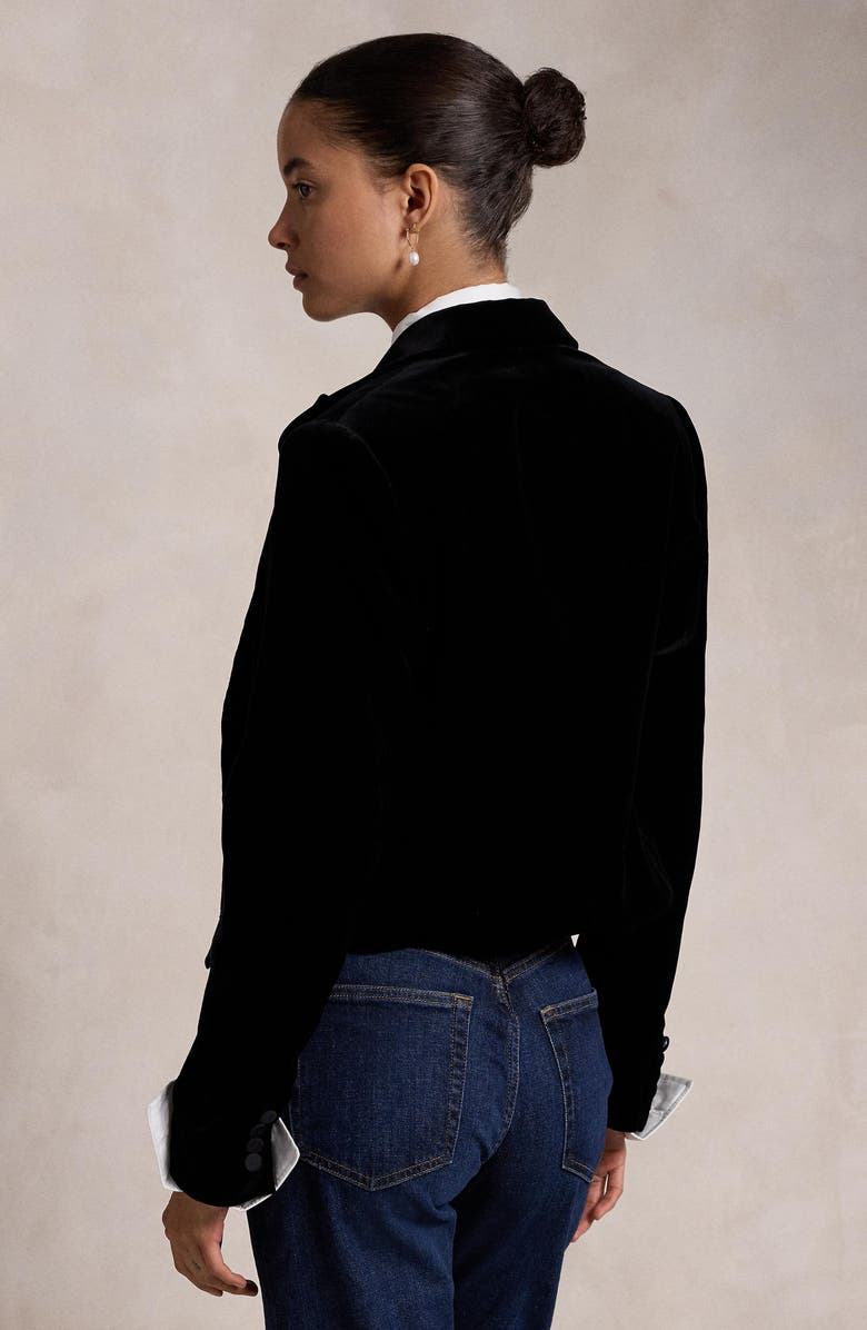 Polo Ralph Lauren Single Breasted Mulberry Silk Lapel Velvet Crop Blazer, Alternate, color, 