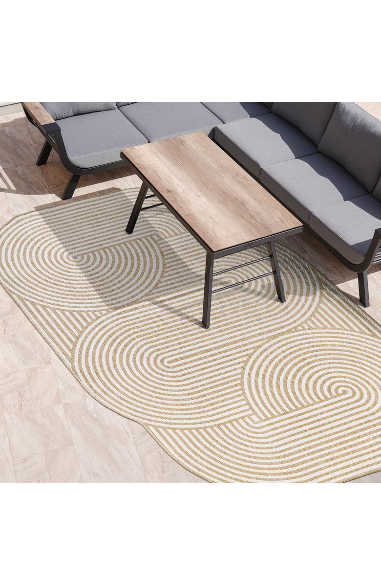 JONATHAN Y Margot Modern Geometric Arch Stripe Indoor/Outdoor Shaped Area Rug, Alternate, color, Cream/Natural