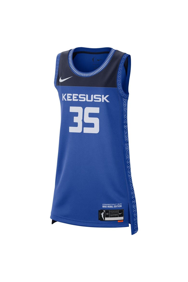 Women's Nike Jonquel Jones Blue Connecticut Sun 2021 Rebel Edition Victory Player Jersey, Alternate, color, Blue