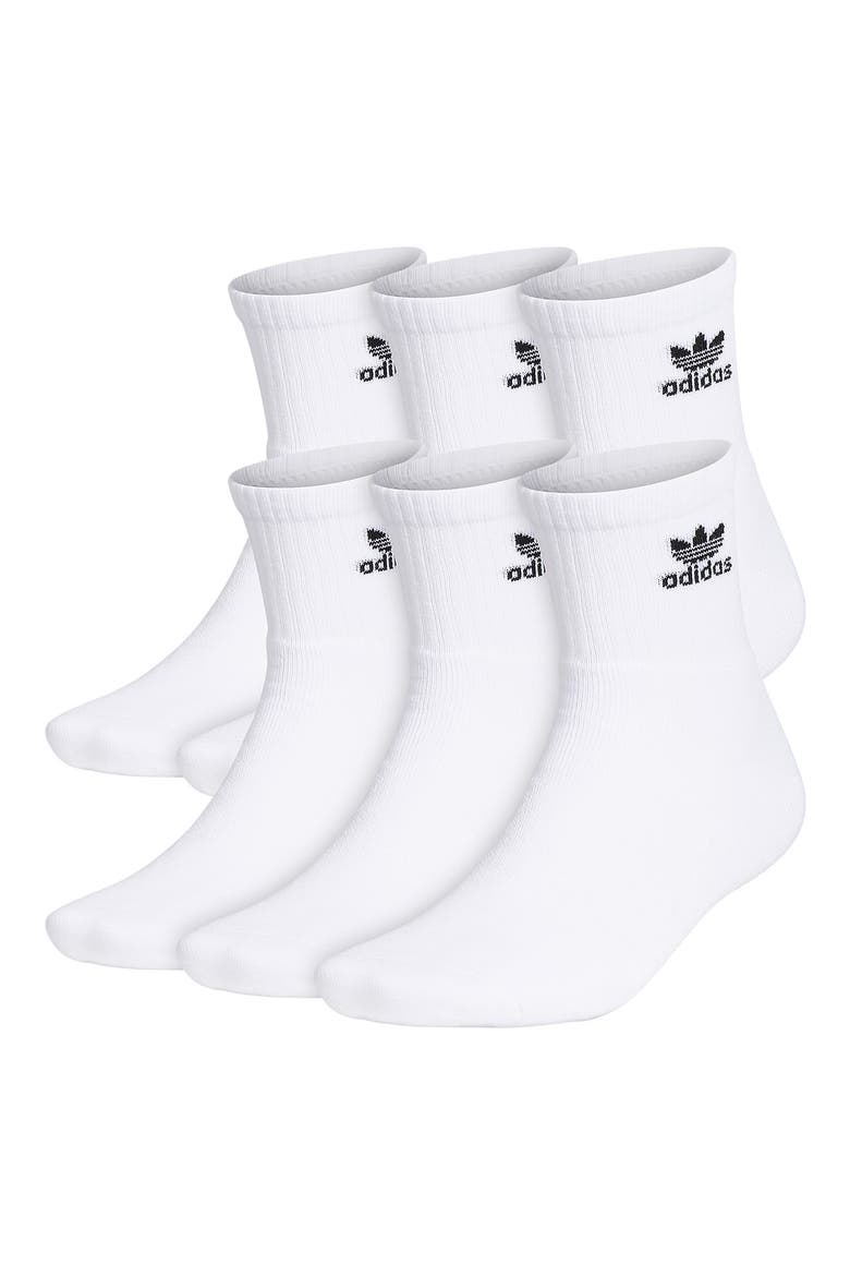 6-Pack Trefoil Performance Quarter Crew Socks, Main, color, WHITE