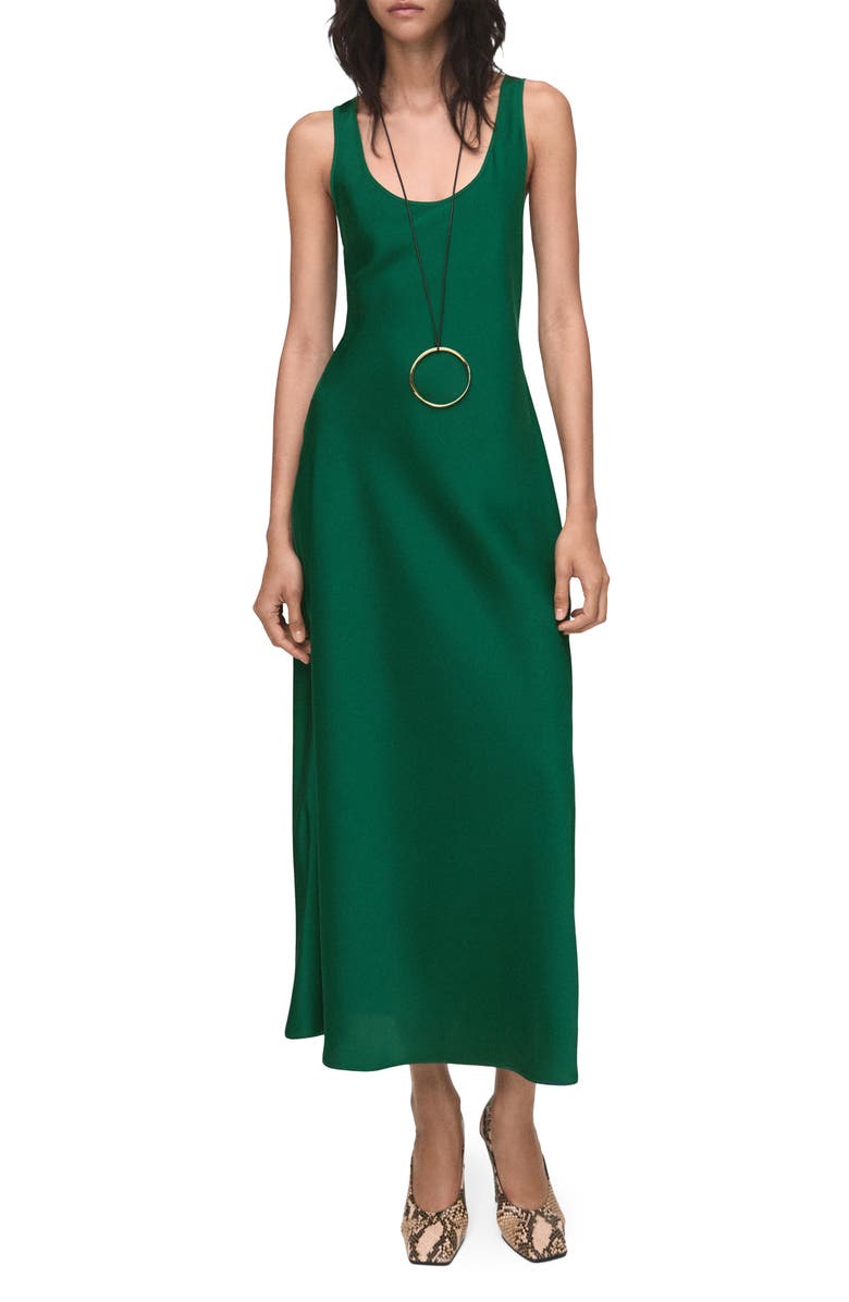 MANGO Luisa Satin Maxi Dress, Main, color, Green