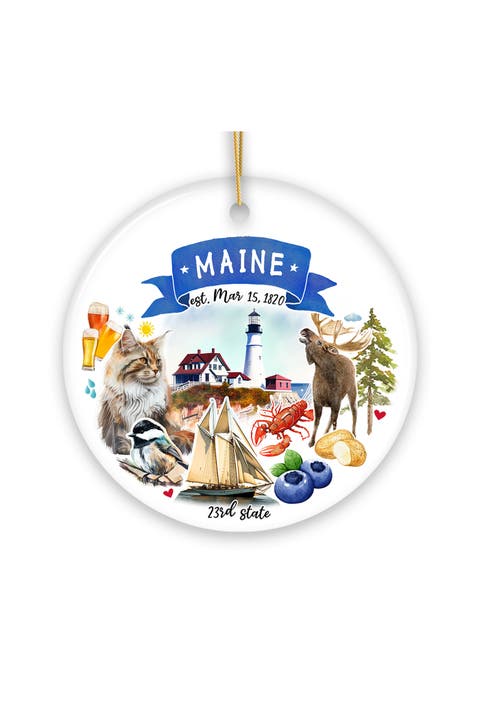 Maine Lighthouse Moose And Lobster Landmarks Ornament