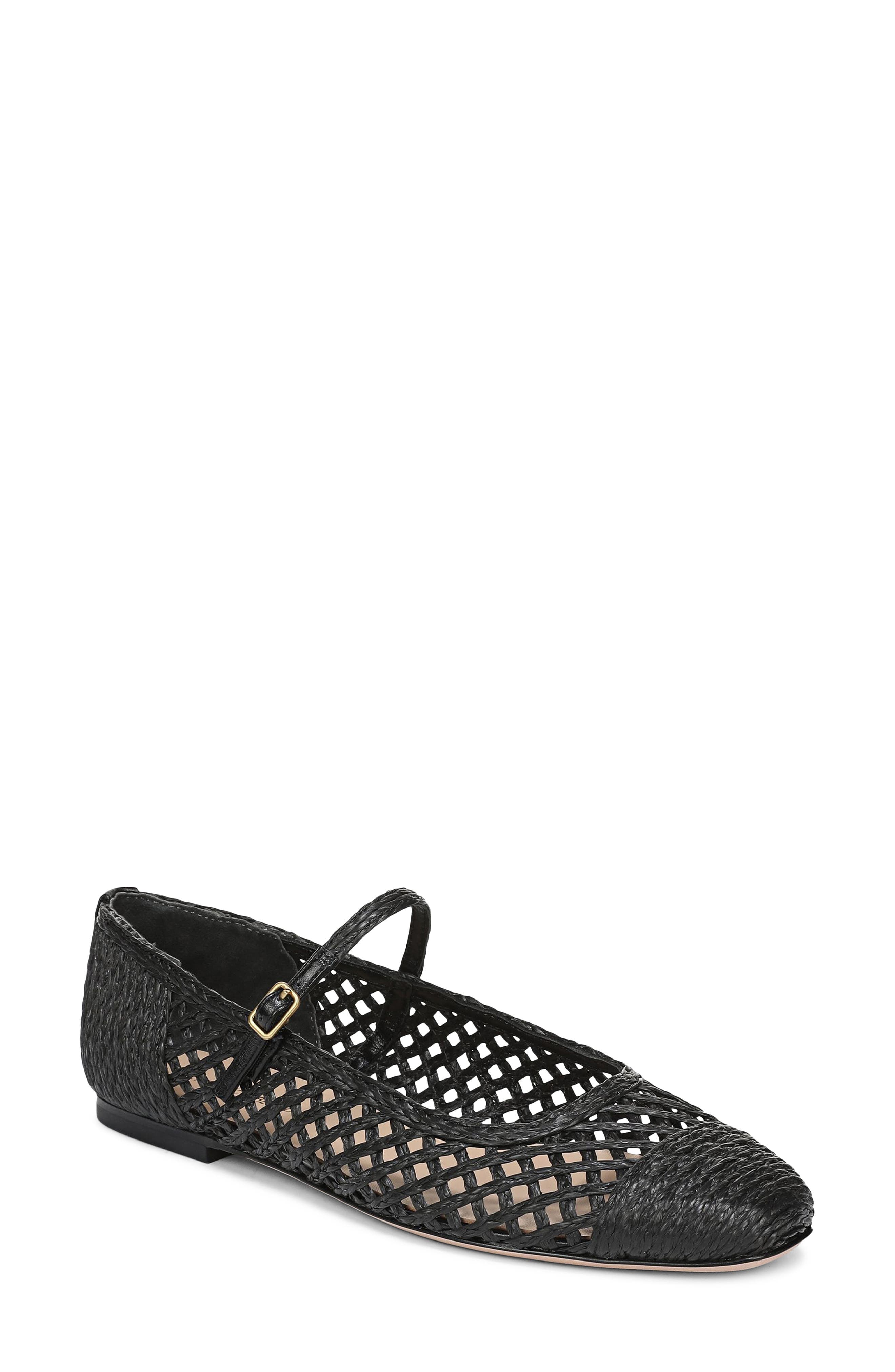 Veronica Beard Ellie Raffia Mary Jane Flat, Main, color, Black
