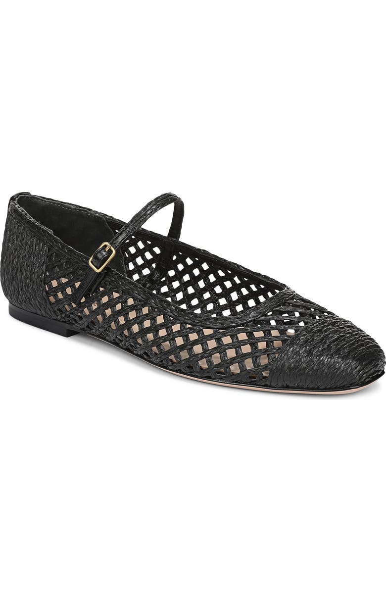 Veronica Beard Ellie Raffia Mary Jane Flat, Main, color, Black