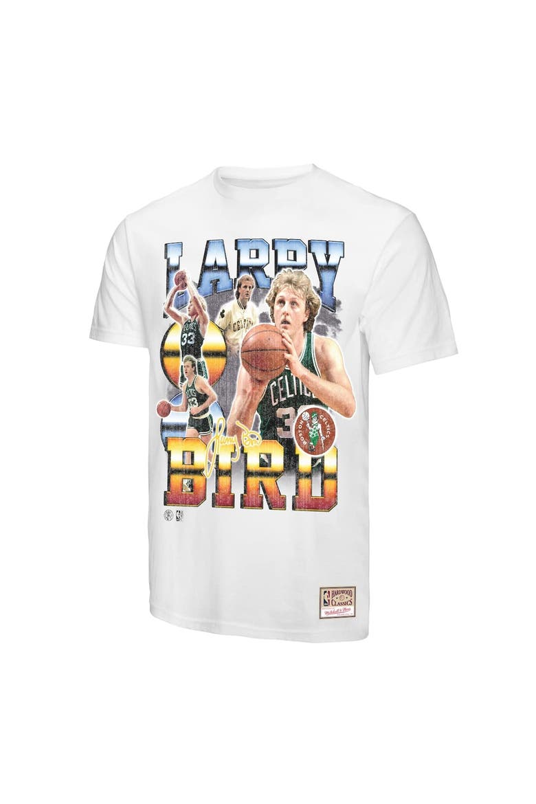 Men's Mitchell & Ness Larry Bird White Boston Celtics Commemorative Collage T-Shirt, Alternate, color, White