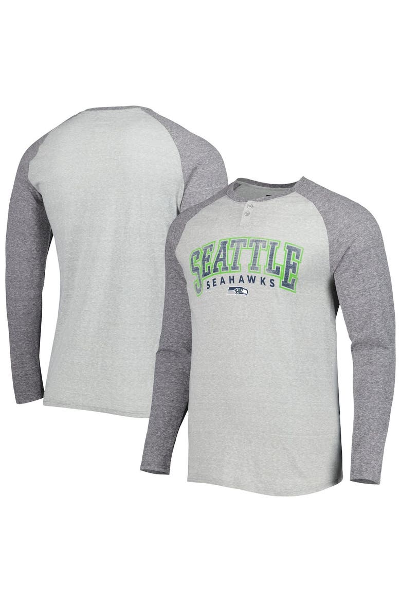 Men's Concepts Sport Heather Gray Seattle Seahawks Ledger Raglan Long Sleeve Henley T-Shirt, Main, color, Gray