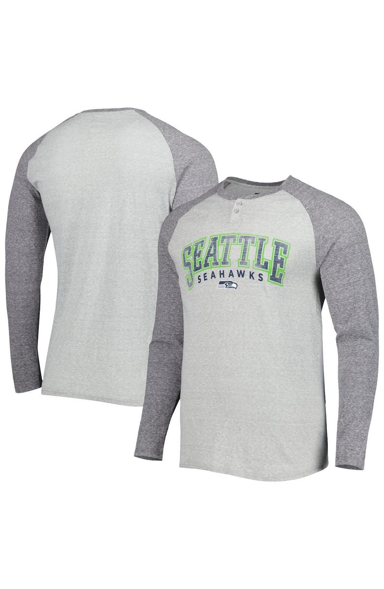 CONCEPTS SPORT Men's Concepts Sport Heather Gray Seattle Seahawks Ledger Raglan Long Sleeve Henley T-Shirt, Main, color, 