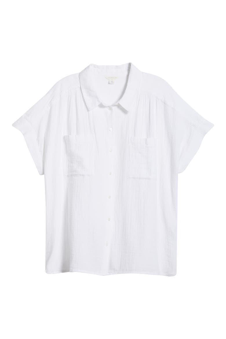 Cotton Gauze Button-Up Shirt, Alternate, color, WHITE