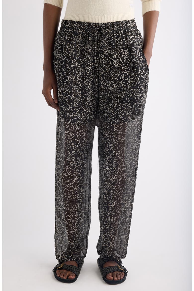Lydna Print Drawstring Straight Leg Pants, Main, color, BLACK/ ECRU