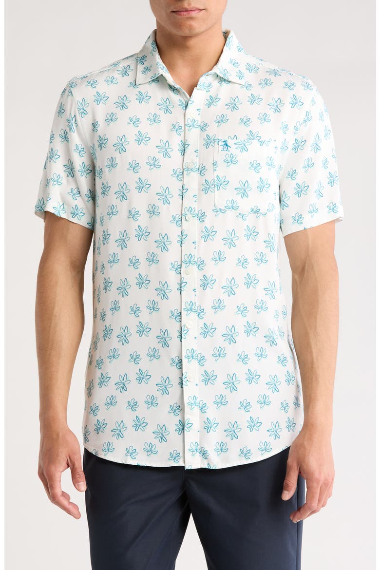 Floral Short Sleeve Button-Up Shirt, Main, color, BRIGHT WHITE