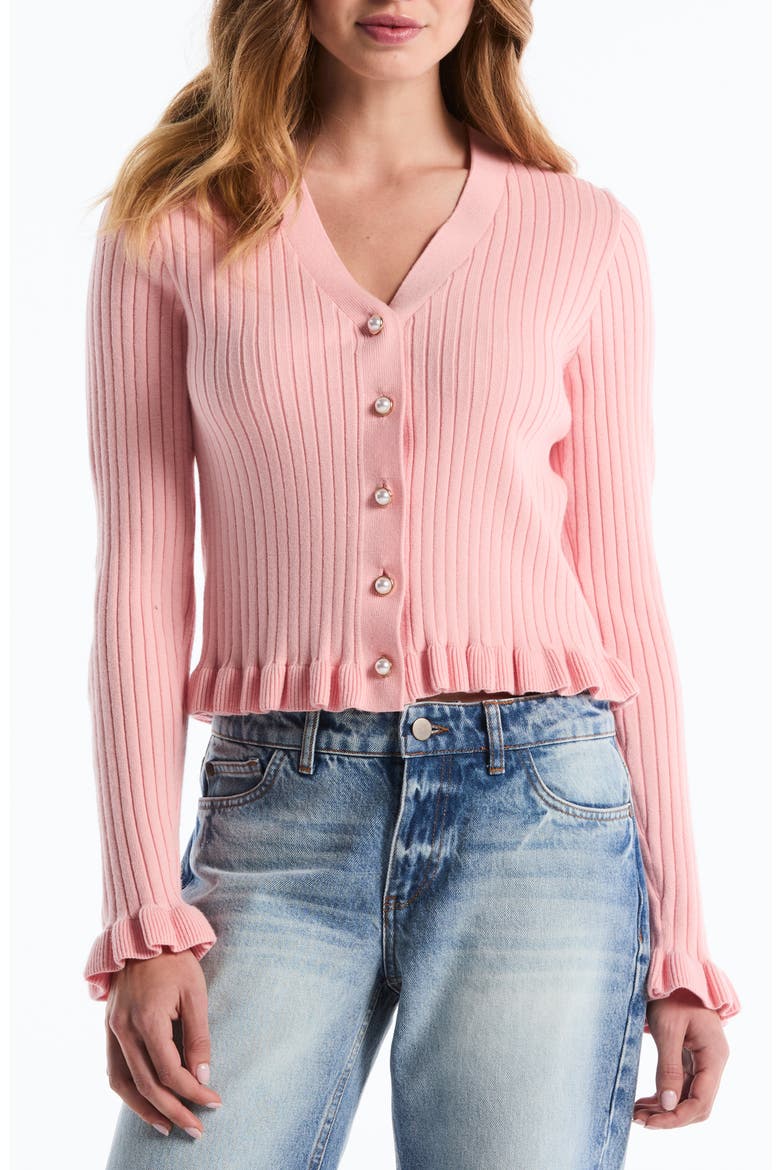 Ruffle Hem Cardigan, Main, color, POWDER PINK