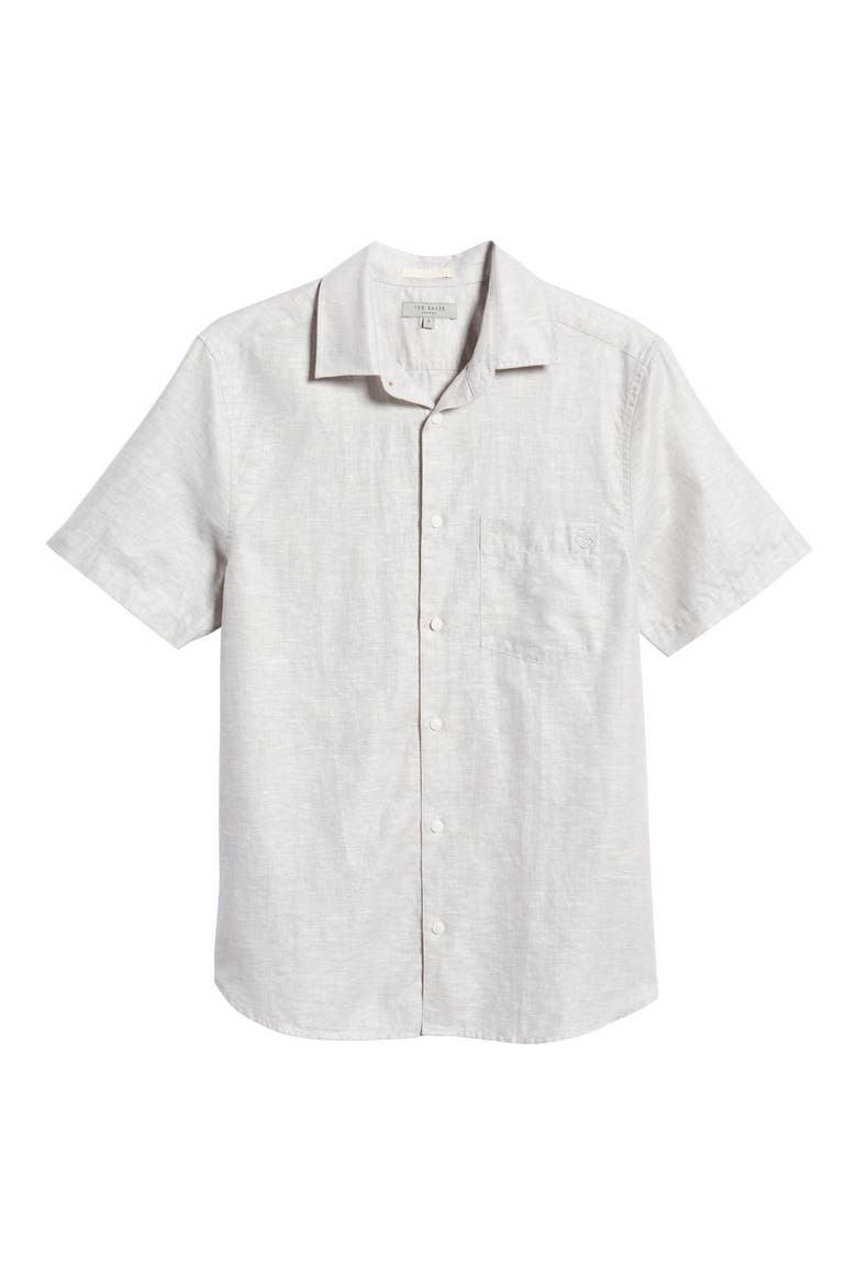 Addle Short Sleeve Linen & Cotton Button-Up Shirt, Alternate, color, NATURAL