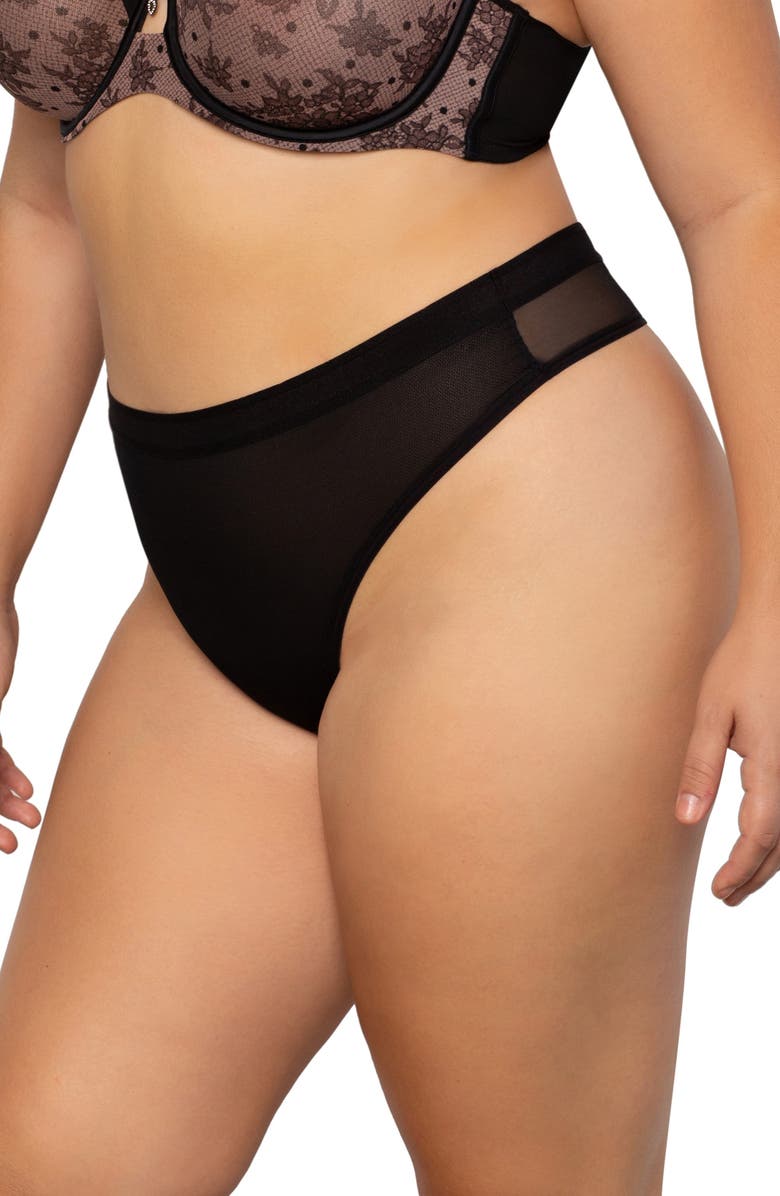 Curvy Couture High Cut Mesh Thong, Alternate, color, Black Hue