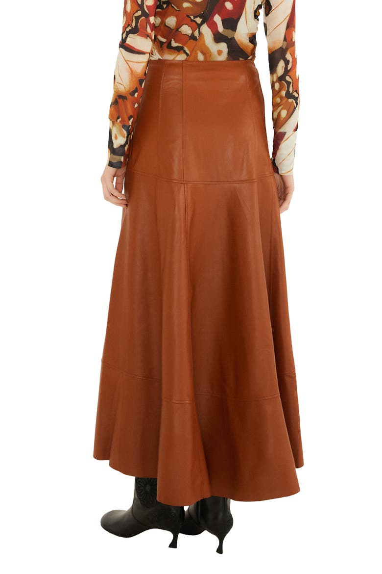 Leather Midi Skirt, Alternate, color, BROWN