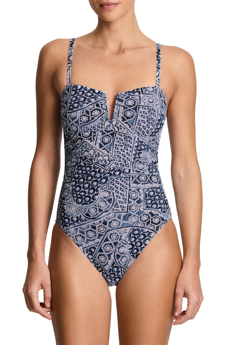 Lauren Ralph Lauren V-Underwire One-Piece Swimsuit, Main, color, Multi Blue