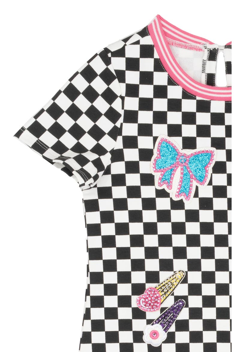Kids' Appliquéd Checkered Dress, Alternate, color, BLACK