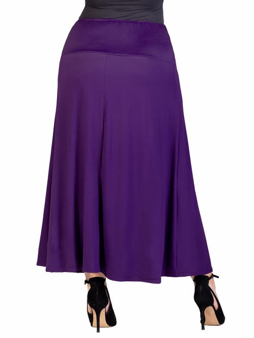 24seven Comfort Apparel Plus Size Comfortable Fit Elastic Waist Maxi Skirt In Purple