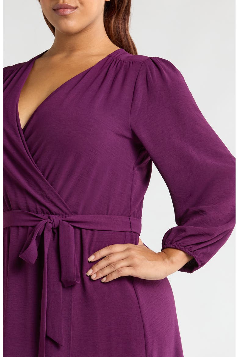 Tie Waist Long Sleeve Wrap Dress, Alternate, color, PLUM