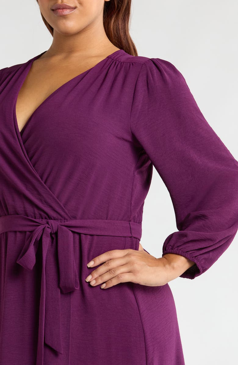 Connected Apparel Tie Waist Long Sleeve Wrap Dress, Alternate, color, Plum