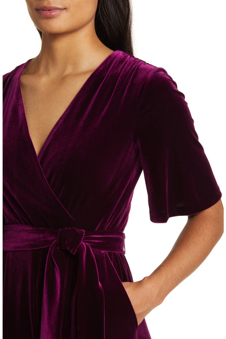 Wide Leg Faux Wrap Velvet Jumpsuit, Alternate, color, PLUM
