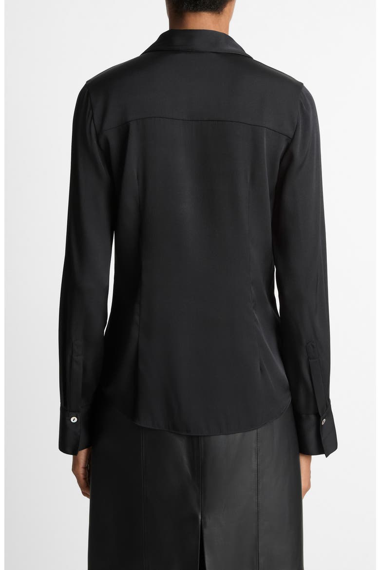 Slim Fit Silk Blend Button-Up Shirt, Alternate, color, BLACK