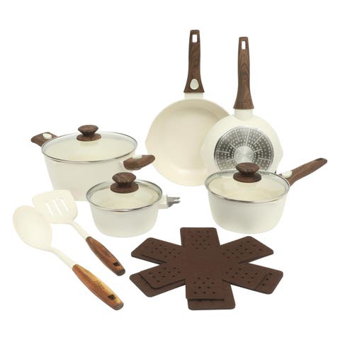 18 Piece Ceramic Nonstick Cookware Set in Matte Linen