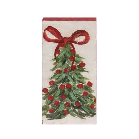 Hand Painted Holiday Tree Block Freestanding Tabletop Sign