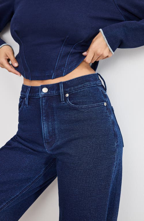 Good American Jeanius Barrel Leg Faux Denim Terry Sweatpants In Blue