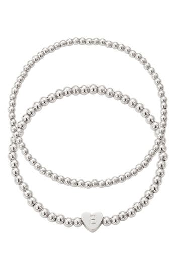 Adornia Beaded Initial Charm Bracelet Set In Silver