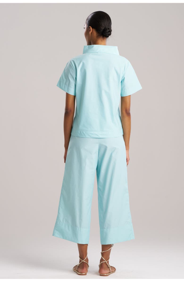 Natori TECHNO POPLIN Short Sleeve Funnel Neck Top, Alternate, color, Light Blue