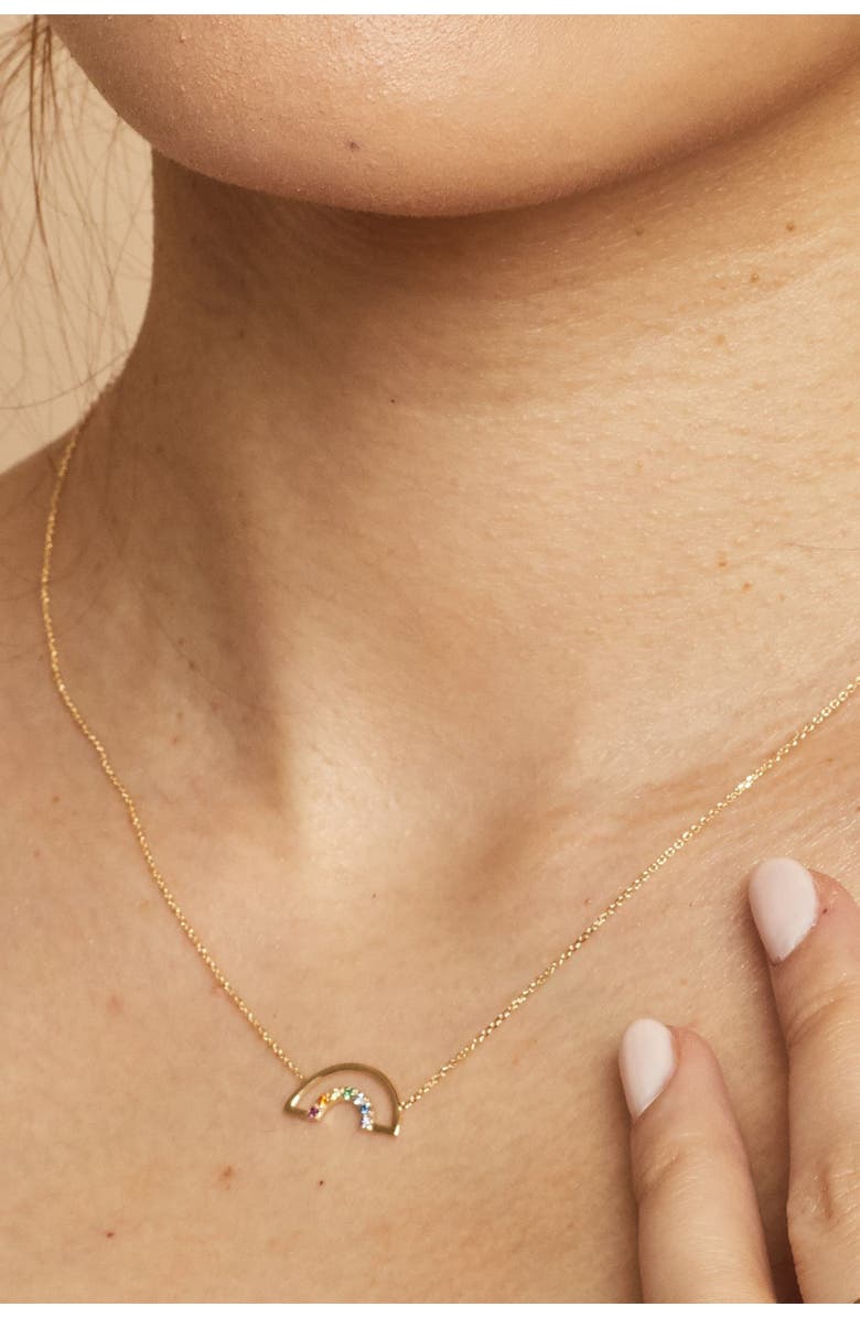 Oradina 14K Yellow Gold Double Rainbow Necklace, Alternate, color, Yellow Gold