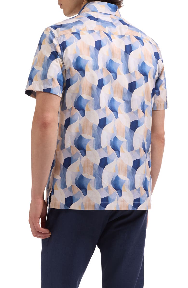 Bugatchi Vero Shaped Fit Abstract Print Short Sleeve Stretch Cotton Button-Up Shirt, Alternate, color, Cobalt