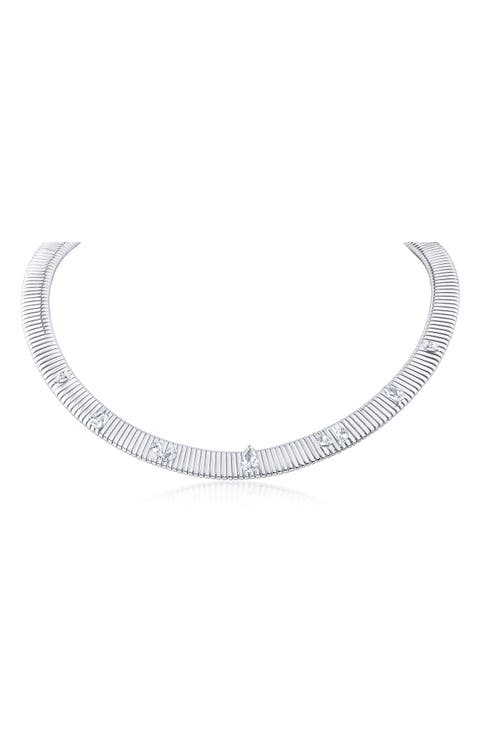 Scattered Cubic Zirconia Omega Chain Necklace