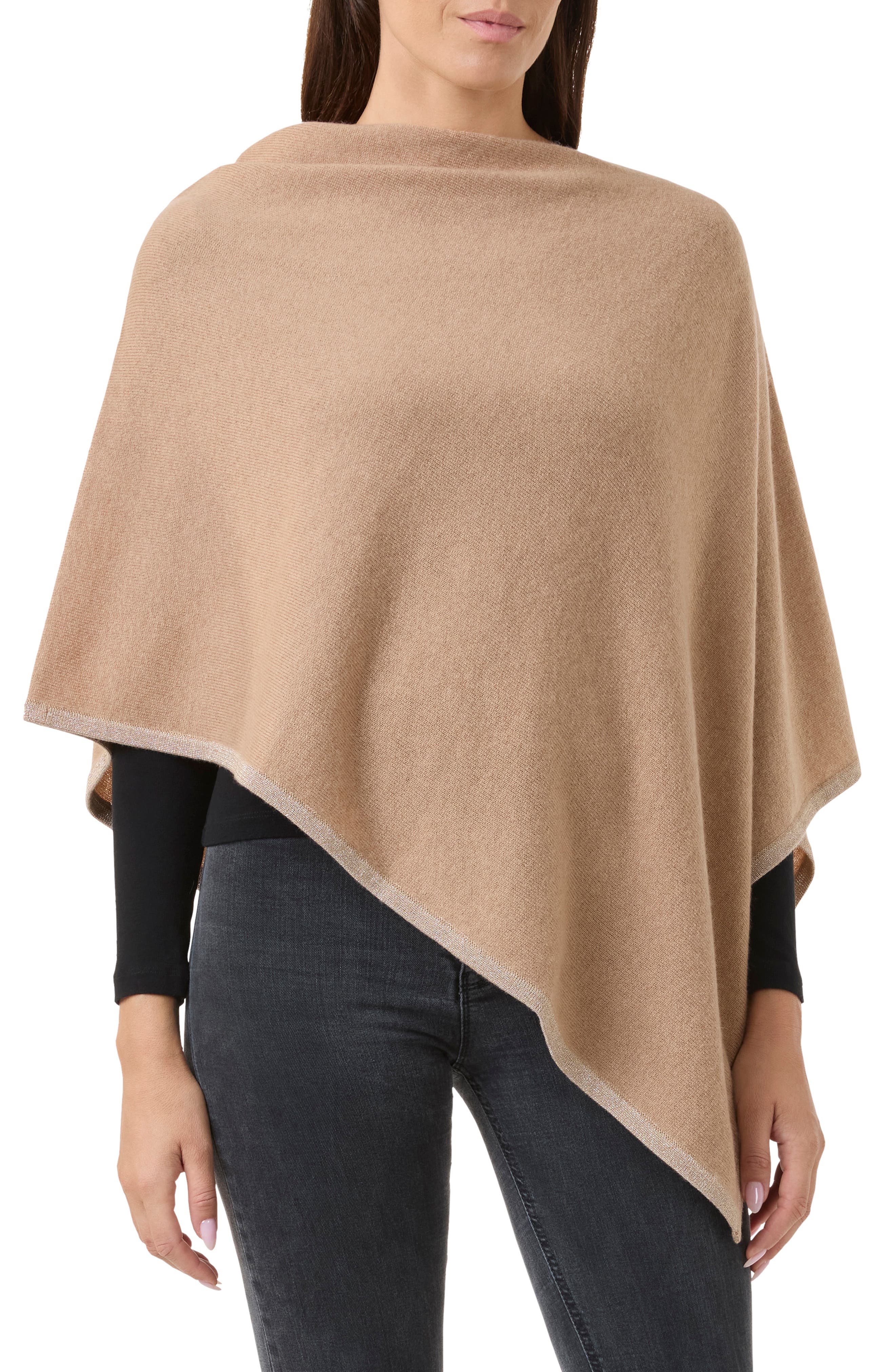 Wool & Cashmere Blend Tipped Poncho