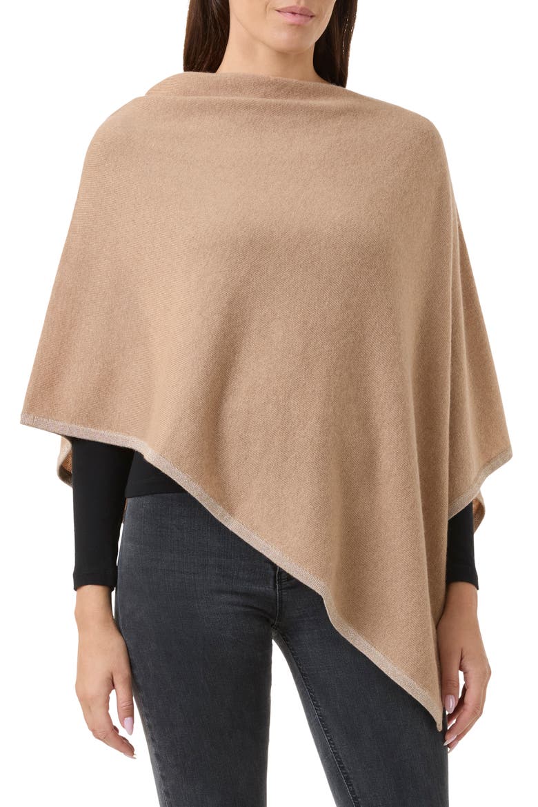 Wool & Cashmere Blend Tipped Poncho, Main, color, CAMEL