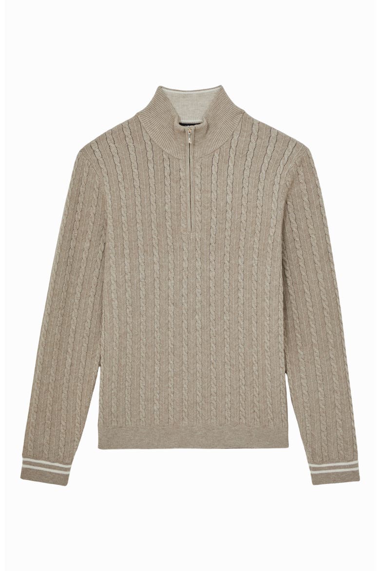 Tuscano Cable Quarter Zip Sweater, Alternate, color, OATMEAL BROWN