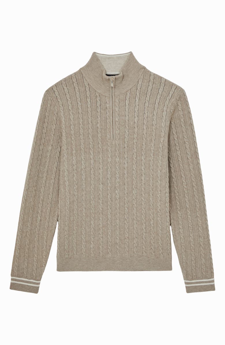 Reiss Tuscano Cable Quarter Zip Sweater, Alternate, color, Oatmeal Brown