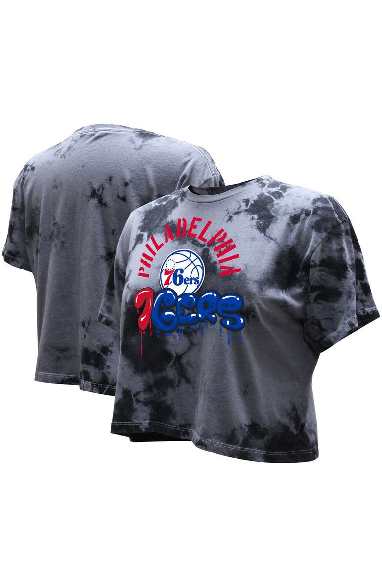 Stadium Essentials Women's Stadium Essentials  Charcoal Philadelphia 76ers Street Art Dark Crystal Washed Crop T-Shirt, Main, color, 