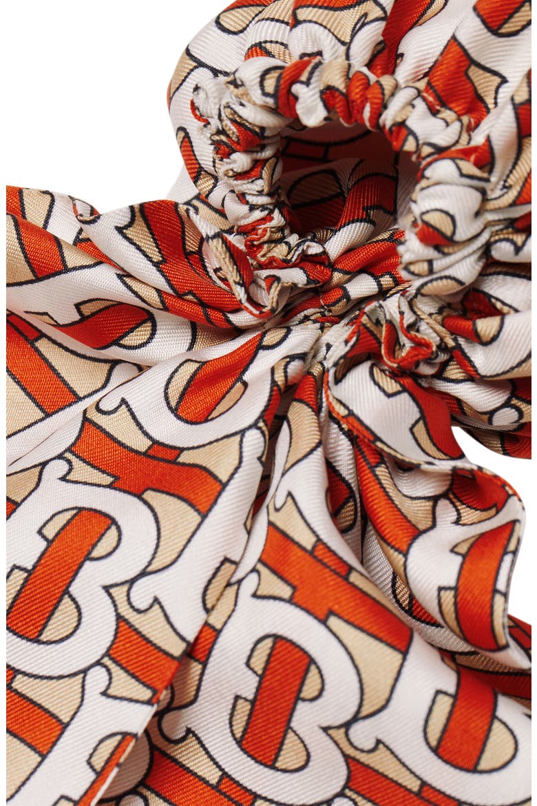 Monogram Print Silk Chignon Scarf, Alternate, color, VERMILLION