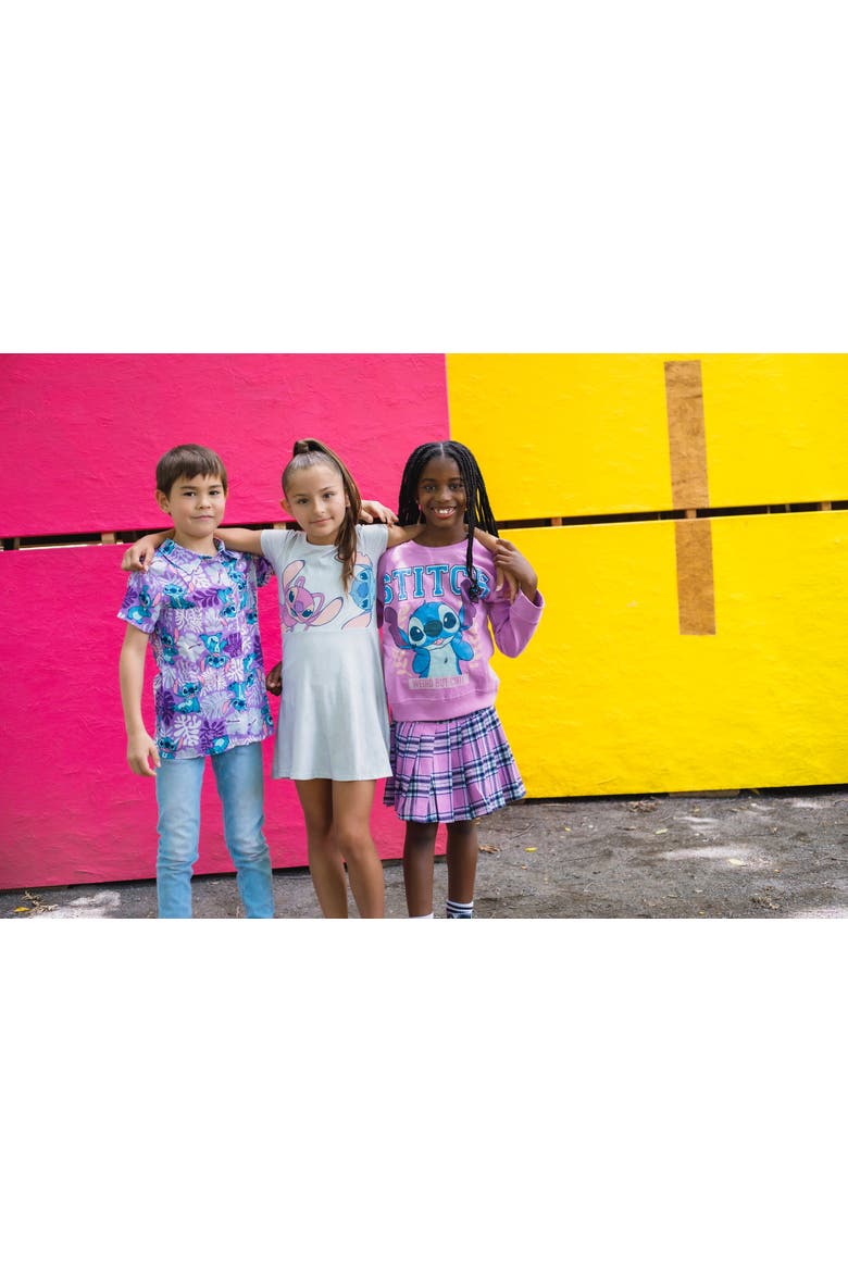 Short Sleeve Button Down Shirt, Alternate, color, Lilo & Stitch Purple